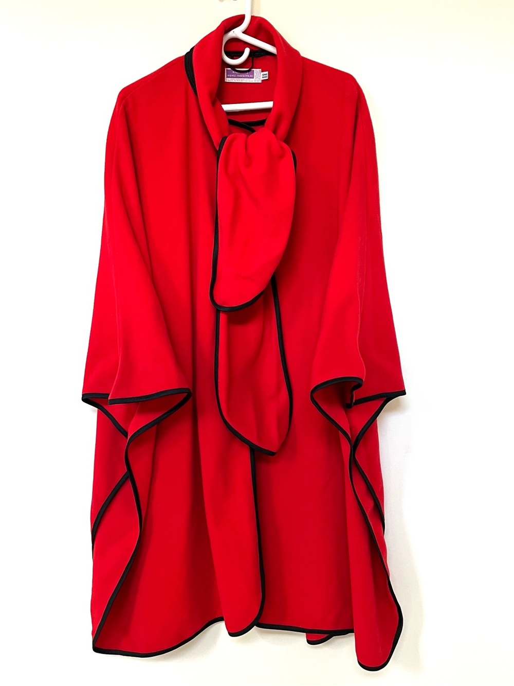 Vintage Red Wool Cape with Black Trim ~ Highland Home Industries ~ Size: OS